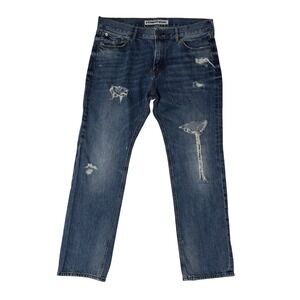 Express Rocco Slim Fit Straight Leg Jeans 34x30 Blue Distressed Mens Denim